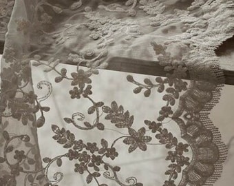 Rustic Custom Flower Lace Embroidered Tablecloth/White Wedding Tablecloth/100% Cotton Table Cover/Beige Farmhouse Round Tablecloth Rectangle