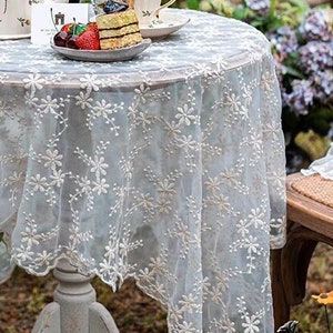 French Floral Lace Embroidered Tablecloth/100% Cotton Table Cover/Classic White Lace Wedding Tablecloth/Farmhouse Round Tablecloth Rectangle