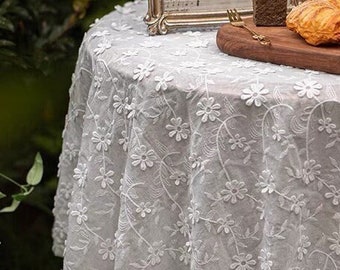 100%Cotton Tablecloth/White Floral Embroidered Lace Tablecloth Round/Vintage Country Wedding Tablecloth/Rectangle Square Table Cover