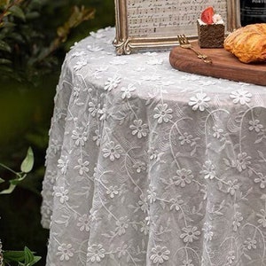 100%Cotton Tablecloth/White Floral Embroidered Lace Tablecloth Round/Vintage Country Wedding Tablecloth/Rectangle Square Table Cover