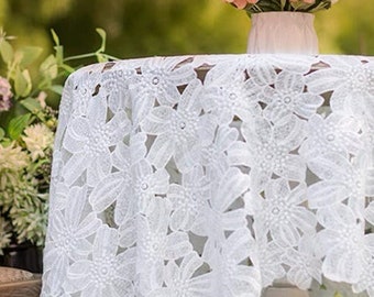 Floral Hollow Out Country Wedding Tablecloth/White Lace Tablecloth/100% Cotton Tablecloth Rectangle Table Cover/Vintage Custom tablecloth