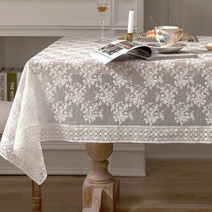 Flower Lace Embroidered White Tablecloth/Wedding Tablecloth/100% Cotton Tablecloth Table Cover/Round Farmhouse Tablecloth Rectangle