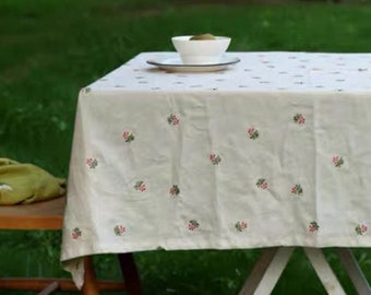 100% Linen tablecloth/Floral Embroidery Tablecloth/Customized Tablecloth Rectangle/Indoor Outdoor Party Table Decor/Beige tablecloth