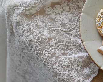 100% Cotton Table Cover/French Floral Lace Embroidered Tablecloth Rectangle/White Lace Wedding Tablecloth/Custom Tablecloth Farmhouse