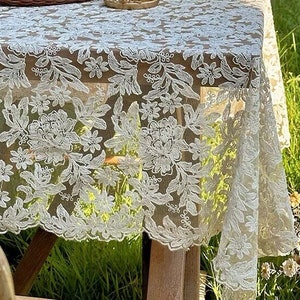 Floral Lace Embroidered Tablecloth/Classic White Lace Wedding Tablecloth/100% Cotton Table Cover/Farmhouse Round Tablecloth Rectangle