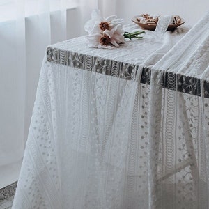 Classic Floral Lace Embroidered Tablecloth Rectangle/100% Cotton Table Cover/White Lace Wedding Tablecloth Round/Custom Tablecloth Farmhouse
