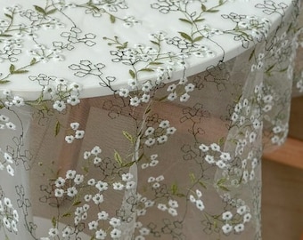 Green Floral Lace Embroidered Tablecloth/Wedding Tablecloth/100% Cotton Tablecloth/Farmhouse Round Tablecloth Rectangle Lace table cover