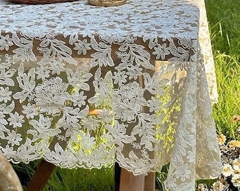 Floral Lace Embroidered Tablecloth/Classic White Lace Wedding Tablecloth/100% Cotton Table Cover/Farmhouse Round Tablecloth Rectangle