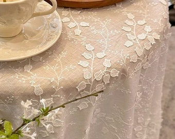 100% Cotton Table Cover/Floral Lace Embroidered Tablecloth/White Lace Tablecloth/Farmhouse Round Tablecloth Custom Tablecloth Wedding