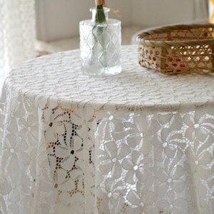 Floral Lace Tablecloth/Classic White  Wedding Tablecloth Rectangle/100% Cotton Table Cover/Farmhouse Round Tablecloth Rectangle