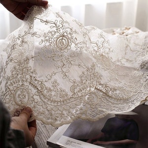 White Floral Lace Embroidered Tablecloth/Lace Wedding Tablecloth/100% Cotton Table Cover/Beige Farmhouse Round Tablecloth Rectangle
