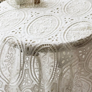 Hollow White Lace Tablecloth Rectangle/Floral Lace Embroidered Tablecloth/Wedding Tablecloth/100% Cotton Table Cover/Custom Tablecloth Round