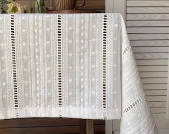 Boho White 100%Cotton Tablecloth Rectangle Table Cover/Coffee Table Cloth Decor/Customized tablecloth/Farmhouse hollow out table cover