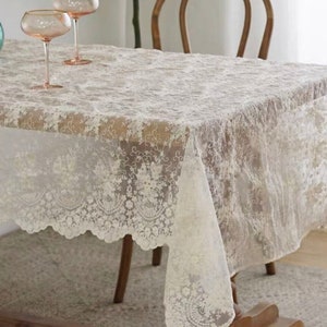 Floral Lace Embroidered Tablecloth/French White Lace Wedding Tablecloth Rectangle/100% Cotton Table Cover/Farmhouse Round Tablecloth Custom
