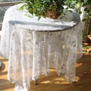 Klassisk vit spetsduk för bröllop/broderad fransk blommig spetsduk/duk i 100 % bomull/rund duk i lantlig stil bild 2