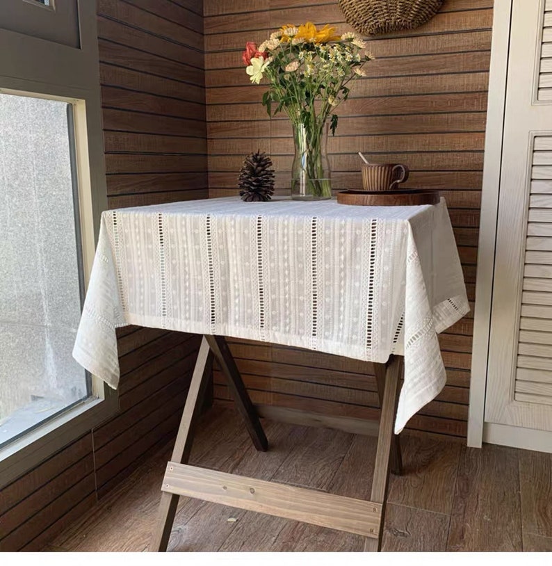 Boho blanco 100% algodón mantel rectangular cubierta de mesa/decoración de tela de mesa de centro/mantel personalizado/cubierta de mesa hueca de granja imagen 6