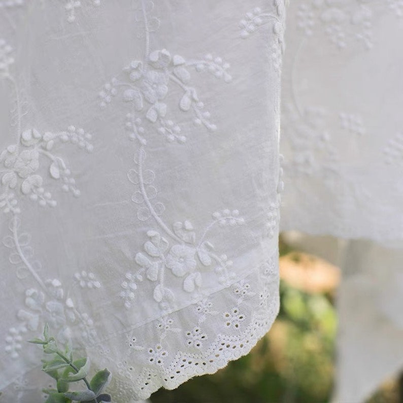 White Lace Tablecloth/French Floral Embroidered Tablecloth/Wedding tablecloth/Outdoor Cotton Table Decor/Rectangle Table Cover Square image 2