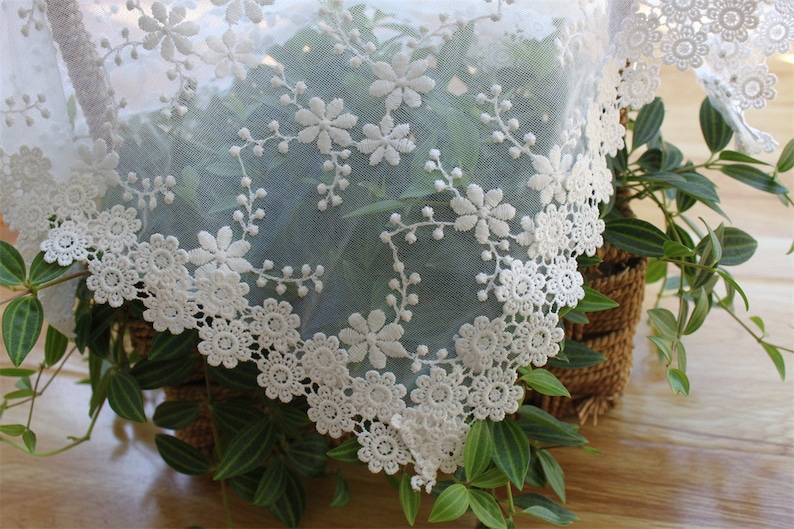 Klassisk vit spetsduk för bröllop/broderad fransk blommig spetsduk/duk i 100 % bomull/rund duk i lantlig stil bild 5