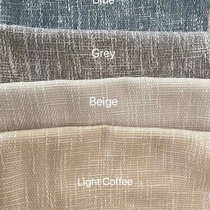May include: Four fabric swatches in different colors: blue, gray, beige, and light coffee. The swatches are arranged in a stack, with the blue swatch on top and the light coffee swatch on the bottom. The text "Due to the difference in resolution of different devices there may be slight color difference" is printed at the bottom of the image.