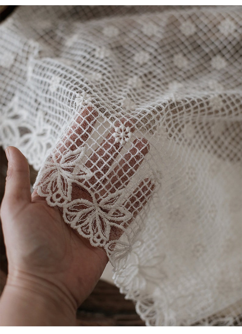 Custom Daisy Waffle Lace Embroidered Tablecloth/White Lace Wedding Tablecloth/Cotton Table Cover/Beige Farmhouse Round Tablecloth Rectangle image 4