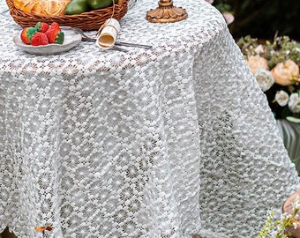 Floral Lace Embroidered Tablecloth Rectangle/French White Lace Wedding Tablecloth/100% Cotton Table Cover/Custom Farmhouse Round Tablecloth