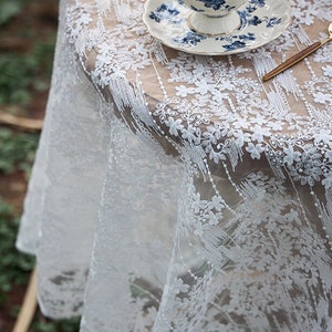 White Lace Tablecloth Rectangle/Floral Embroidered Tablecloth/Wedding tablecloth/Outdoor Cotton Table Decor/Table Cover Square