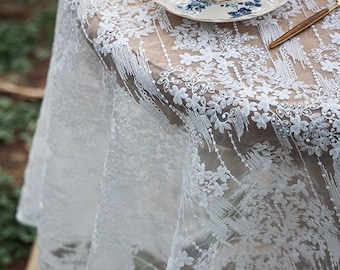 White Lace Tablecloth Rectangle/Floral Embroidered Tablecloth/Wedding tablecloth/Outdoor Cotton Table Decor/Table Cover Square