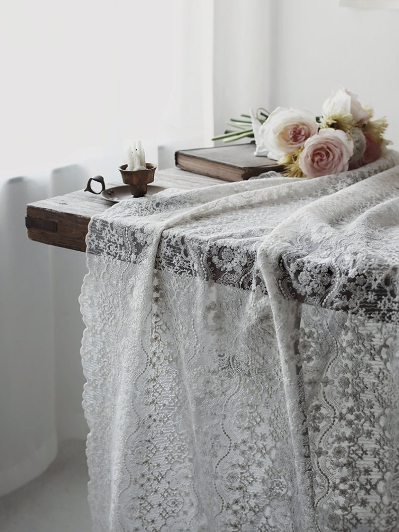 Cubierta de mesa 100% algodón/Mantel bordado de encaje floral francés Rectángulo/Mantel de boda de encaje blanco/Mantel personalizado Granja imagen 8