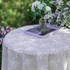 White Lace Tablecloth/French Floral Embroidered Tablecloth/Wedding tablecloth/Outdoor Cotton Table Decor/Rectangle Table Cover Square image 5