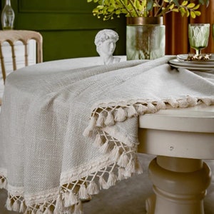 Natural Linen Rectangle Tablecloth Round/linen Tassel Tablecloth/Indoor Outdoor Party Table Decor/Gray linen tablecloth/Beige tablecloth