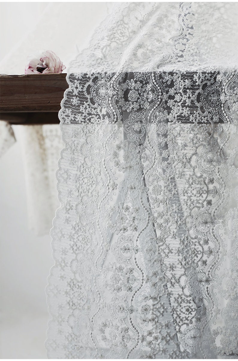 Cubierta de mesa 100% algodón/Mantel bordado de encaje floral francés Rectángulo/Mantel de boda de encaje blanco/Mantel personalizado Granja imagen 4