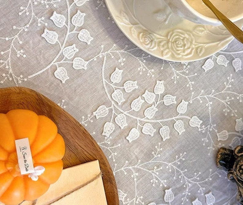 100% Cotton Table Cover/floral Lace Embroidered Tablecloth/white Lace ...