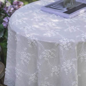 White Lace Tablecloth/French Floral Embroidered Tablecloth/Wedding tablecloth/Outdoor Cotton Table Decor/Rectangle Table Cover Square image 4