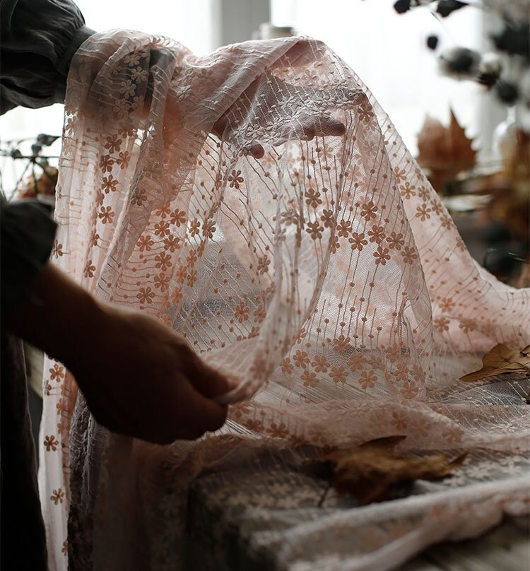 White Chiffon Lace Tablecloth Rectangle/Flower pink tablecloth/Custom Tablecloth Farmhouse/Wedding tablecloth/Embroidered table cover