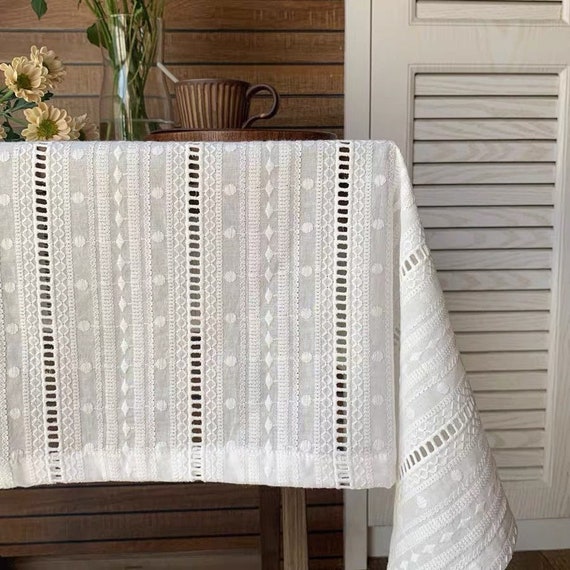 Boho White 100%Cotton Tablecloth Rectangle Table Cover/Coffee Table Cloth Decor/Customized tablecloth/Farmhouse hollow out table cover