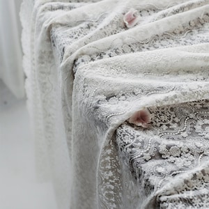 Cubierta de mesa 100% algodón/Mantel bordado de encaje floral francés Rectángulo/Mantel de boda de encaje blanco/Mantel personalizado Granja imagen 7