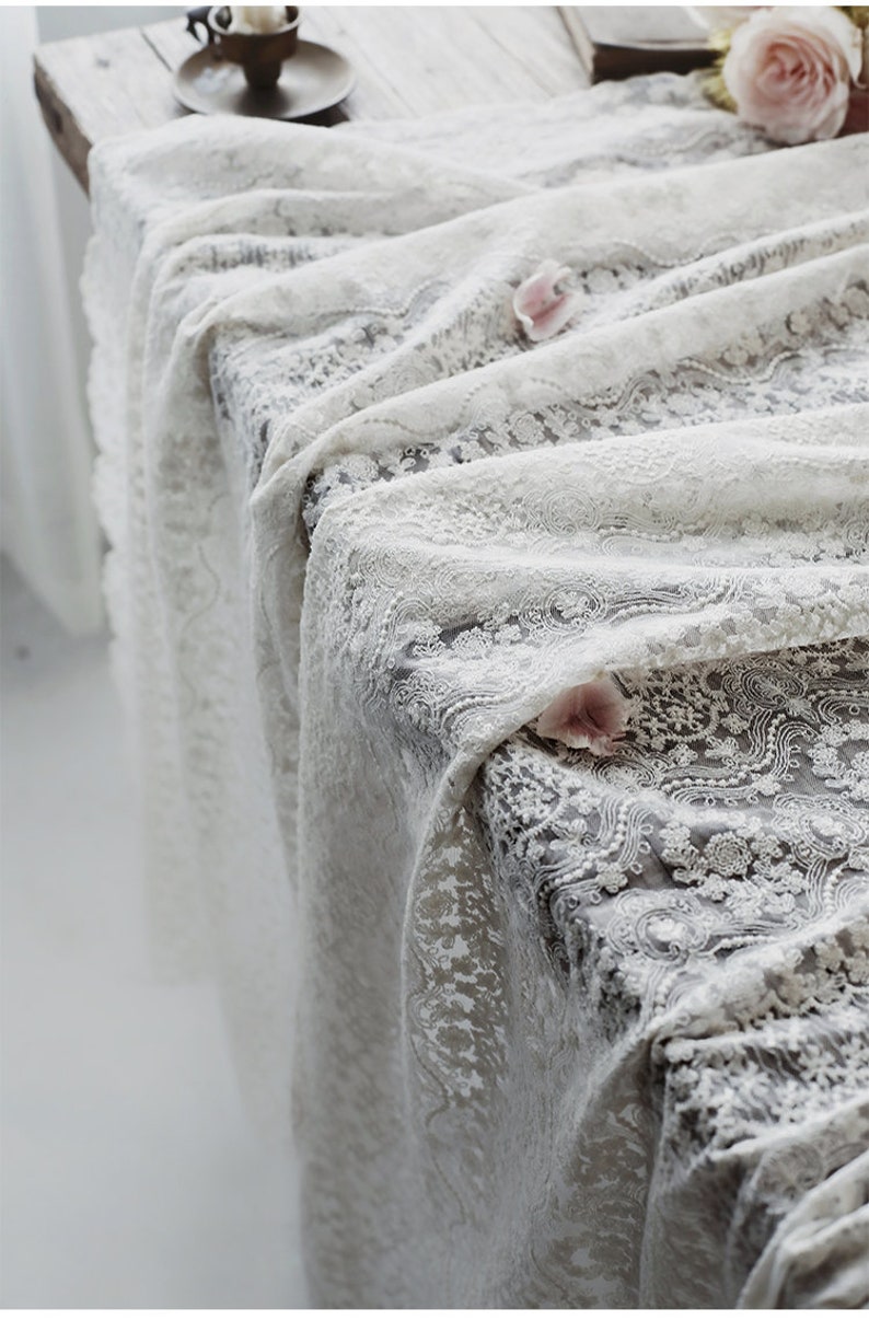 Cubierta de mesa 100% algodón/Mantel bordado de encaje floral francés Rectángulo/Mantel de boda de encaje blanco/Mantel personalizado Granja imagen 7
