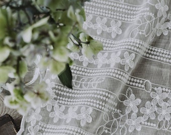 Mantel 100% algodón/Mantel bordado de encaje de flores blancas/Tela de encaje bordado floral/Cubierta de mesa rectangular/Decoración LaceTable