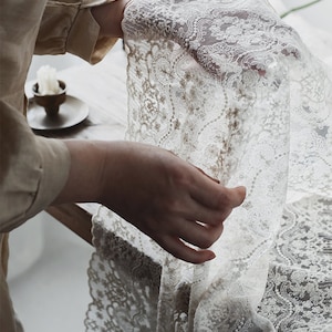 Cubierta de mesa 100% algodón/Mantel bordado de encaje floral francés Rectángulo/Mantel de boda de encaje blanco/Mantel personalizado Granja imagen 5