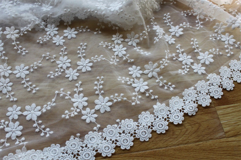Klassisk vit spetsduk för bröllop/broderad fransk blommig spetsduk/duk i 100 % bomull/rund duk i lantlig stil bild 6