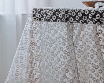 French Daisy Tablecloth Rectangle/White Flower Lace Embroidery Tablecloth/100% Cotton Tablecloth/Custom Table Cover/Lace Table Decor