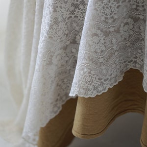 Cubierta de mesa 100% algodón/Mantel bordado de encaje floral francés Rectángulo/Mantel de boda de encaje blanco/Mantel personalizado Granja imagen 3