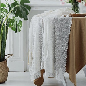 Cubierta de mesa 100% algodón/Mantel bordado de encaje floral francés Rectángulo/Mantel de boda de encaje blanco/Mantel personalizado Granja imagen 9