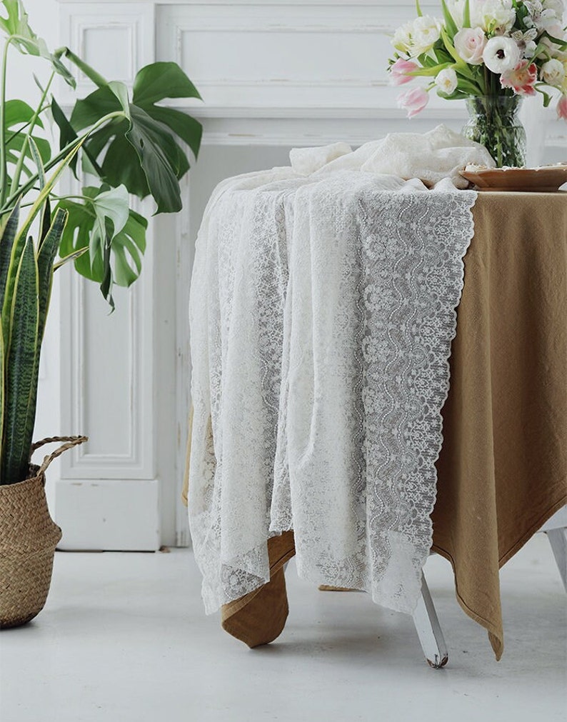 Cubierta de mesa 100% algodón/Mantel bordado de encaje floral francés Rectángulo/Mantel de boda de encaje blanco/Mantel personalizado Granja imagen 9
