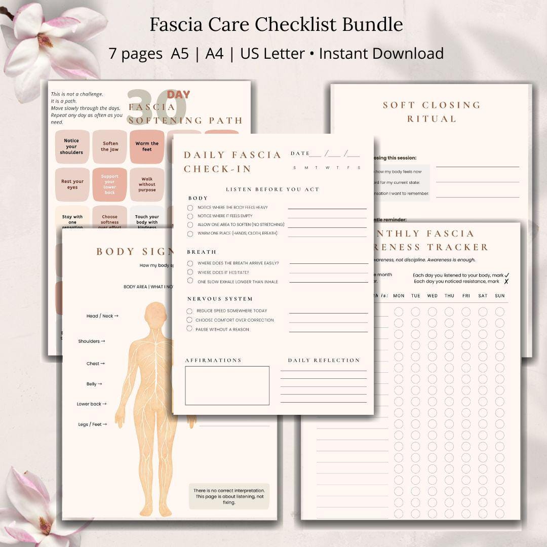 Fascia Care Checklist Bundle | Self-care Printable, Body Awareness (PDF ...