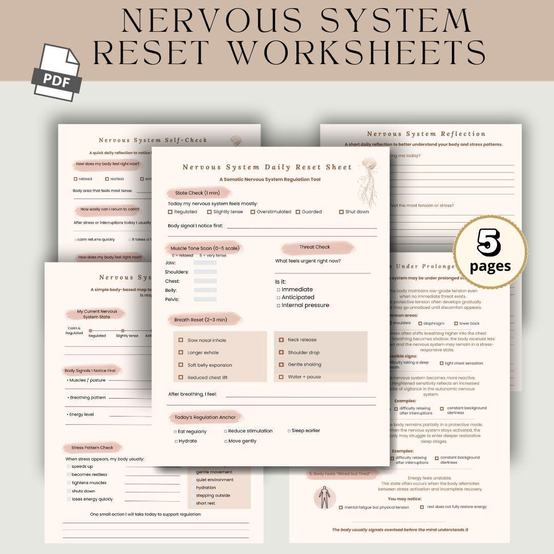 Nervous System Reset Worksheets | Somatic Stress Regulation Exercises ...