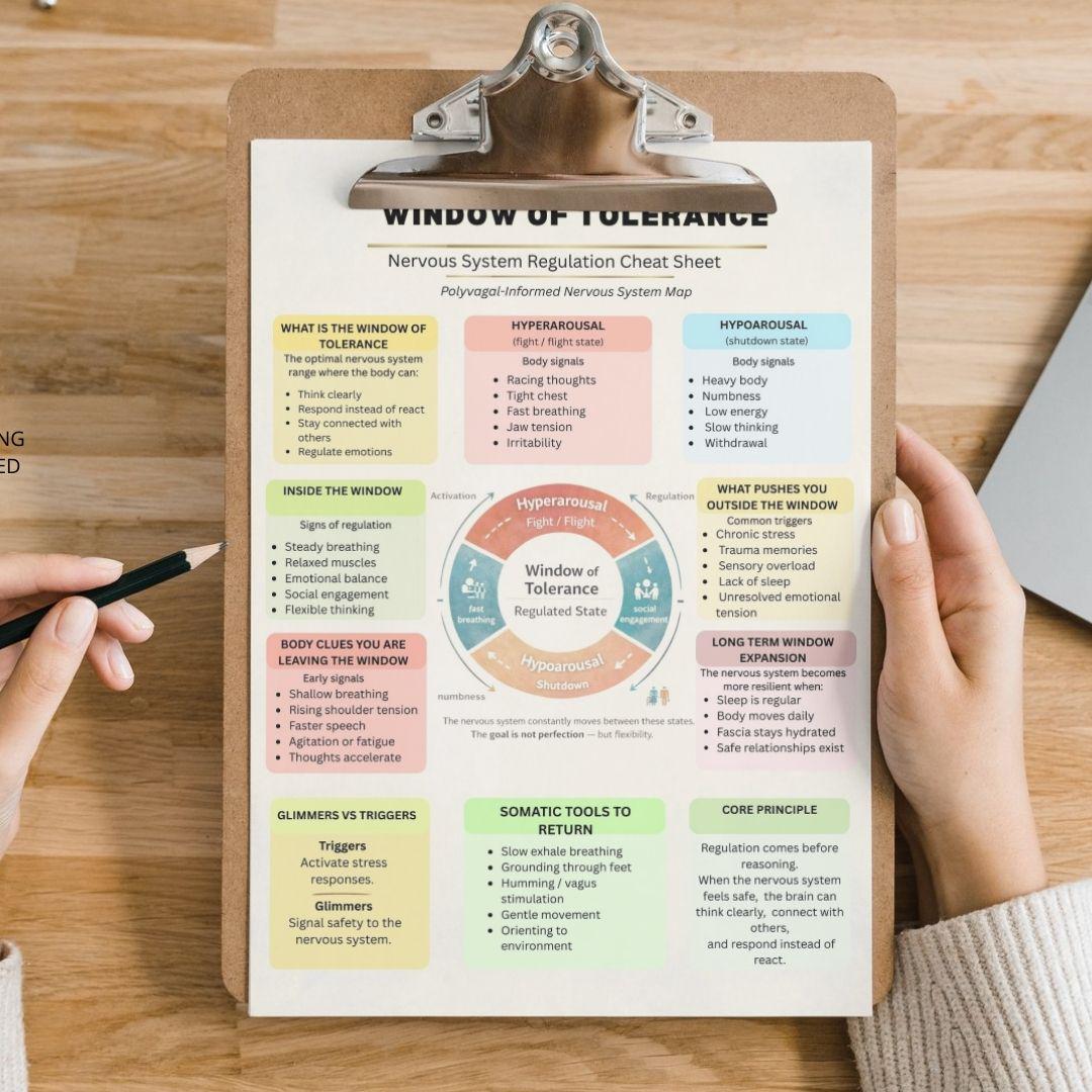 Window of Tolerance Cheat Sheet | Polyvagal Nervous System Regulation ...
