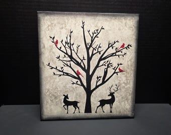 Wall hanging Deer and cardinals