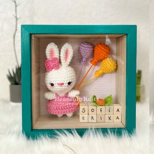 Baby Decor Frame, Angel Crochet Frame, Nursery Decor, Crochet Bunny Frame for Nursery Décor, Frame with Bunnies.