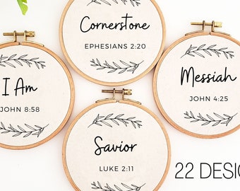 Jesus name hand embroidery pattern collection, 22 Names of Jesus Advent PDF embroidery pattern,  Christian religion embroidery design, easy